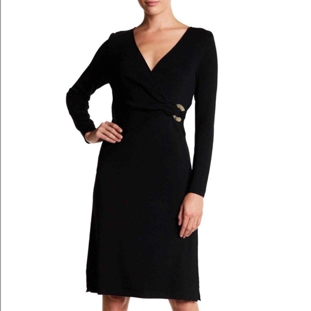 Vertigo Paris Black Long Sleeve V-neck Dress